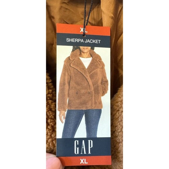 GAP Ladies Sherpa Jacket Brown X Large XL Button Closure Pockets Lined - Picture 7 of 14